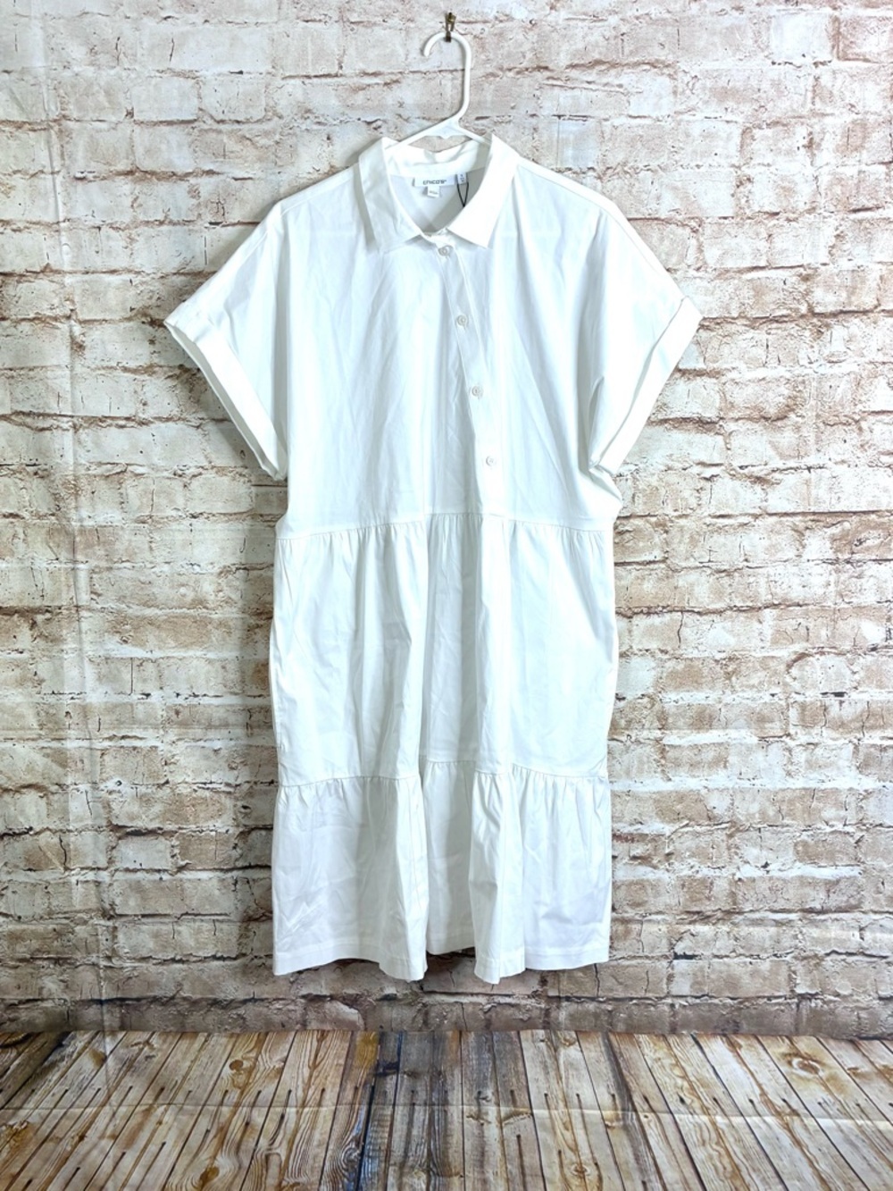 Chico's Poplin Diagonal Button Front Tier Dress in Alabaster Size 16 NEW - Picture 3 of 9